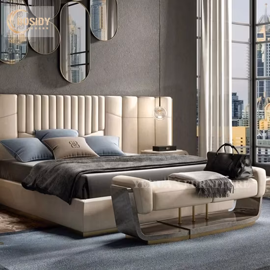 Mobili per camera da letto dal design moderno e di lusso. Letto king size in legno capitonnè in velluto